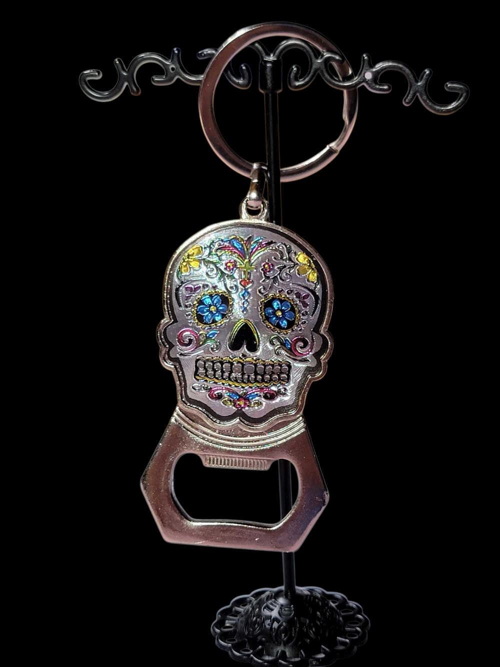 Source Unknown Multicolor Sugar Skull Keychain Bottle Opener